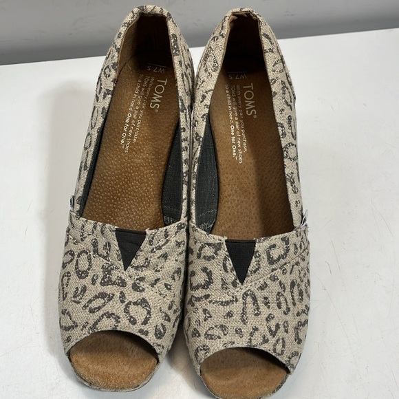 Toms Snow Leopard Peep Toe Wedge Heel Canvas Shoes, size 7.5 - Picture 7 of 14